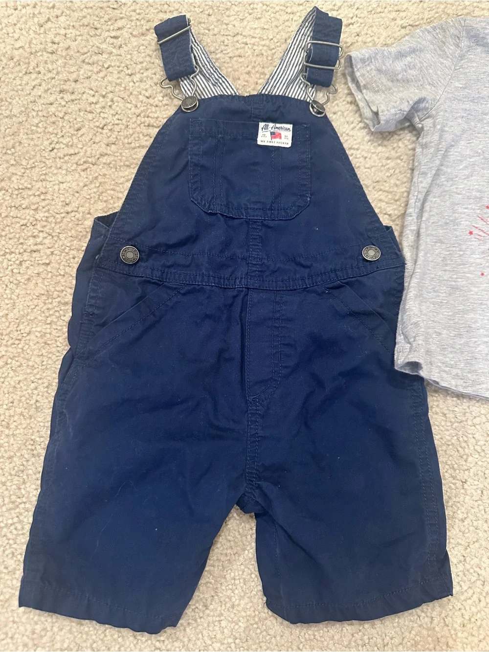 Carter's Navy overalls with Blue and Gray Tees